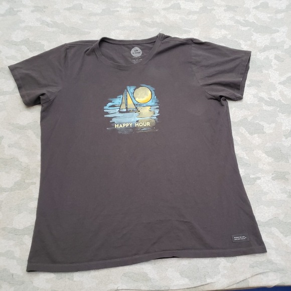 Life Is Good Tops - Life Is Good Top Womens 2XL Gray Classic Fit Short Sleeve Crusher Tee Sail Boat